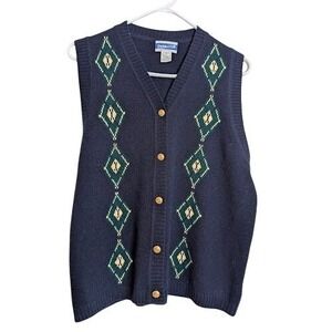 Vintage Pendlton Navy Blue Knit Sweater Vest Sleeveless Wool Button Up Old Money